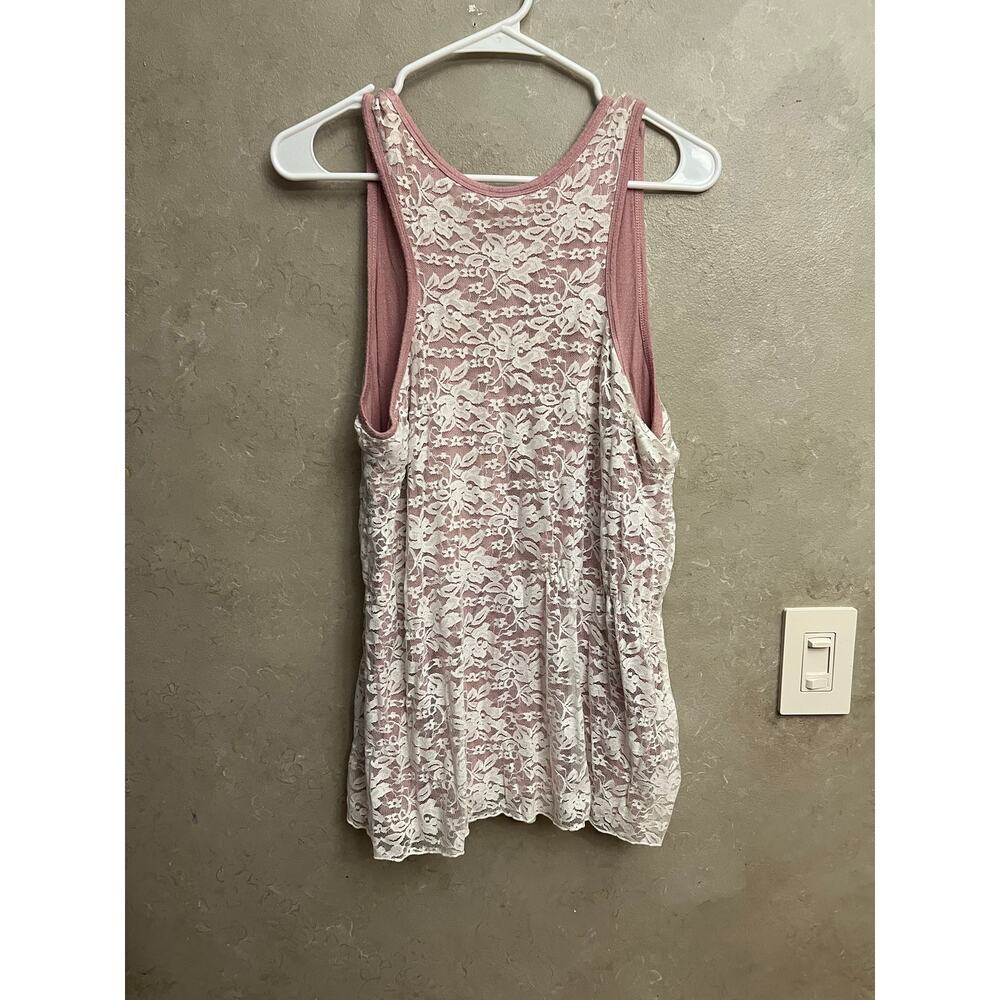 MAUVE Pink Floral Lace Overlay Tank Top XL Soft Racerback Layering Sleeveless - Picture 4 of 8